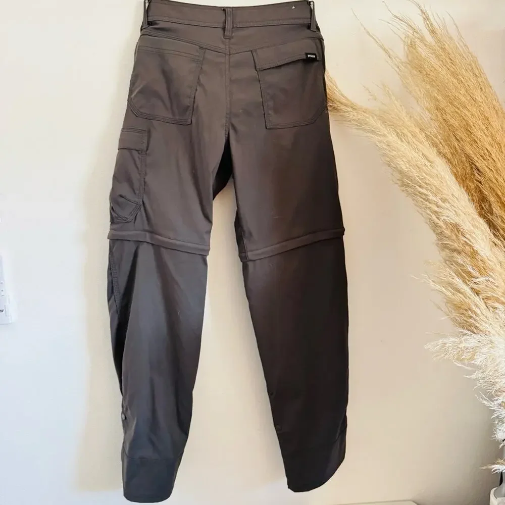 MENS PRANA Dark Grey Convertible Outdoor Straight Leg Pants Zip Shorts 28 30